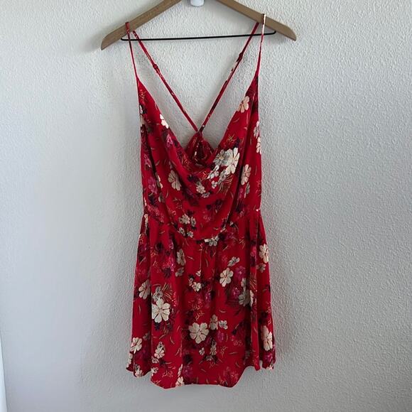 Oneill Aloha Red Floral Tropical Mini Dress Coastal Boho XL - Picture 1 of 9